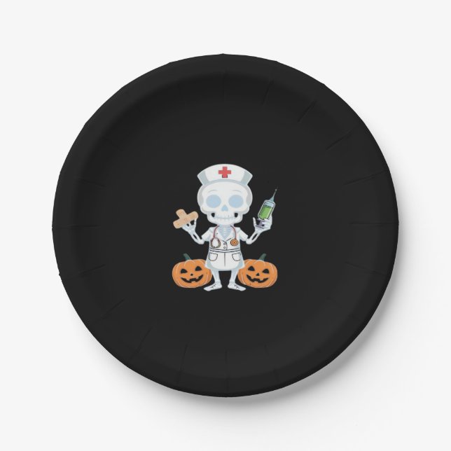 Halloween Nurse Skeleton Essential T-Shirt Paper Plate (Front)