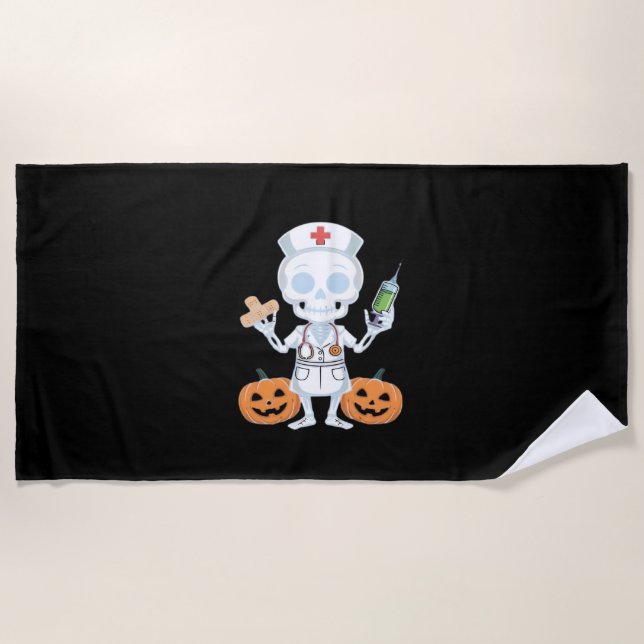 Halloween Nurse Skeleton Funny Joke Essential T-Sh Beach Towel (Front)