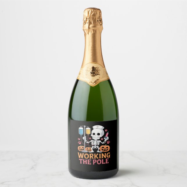 Halloween Nurse Skeleton Funny Joke Essential T-Sh Sparkling Wine Label (Front)