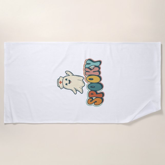 Halloween Nurse Spooky Ghost Retro Funny_1 Beach Towel (Front)