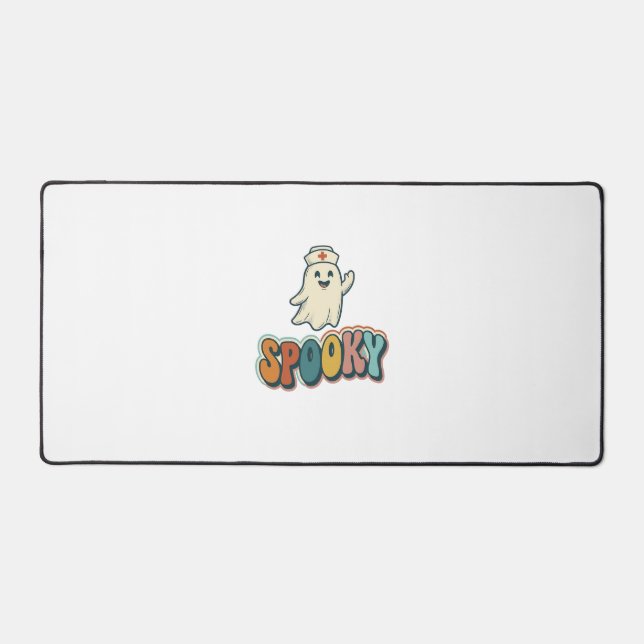 Halloween Nurse Spooky Ghost Retro Funny_1 Desk Mat (Front)