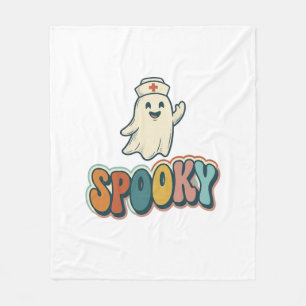 Halloween Nurse Spooky Ghost Retro Funny_1 Fleece Blanket