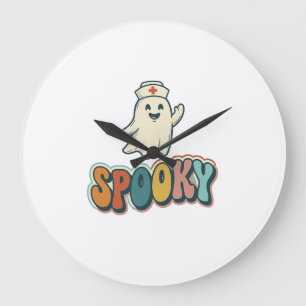 Halloween Nurse Spooky Ghost Retro Funny_1 Large Clock