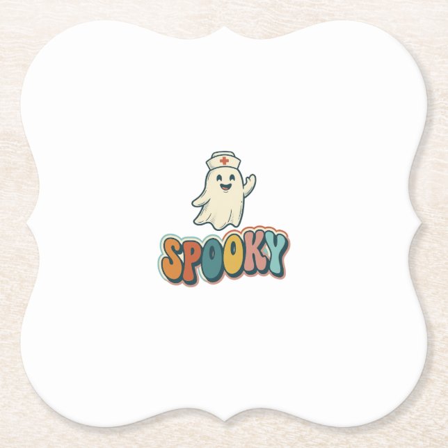 Halloween Nurse Spooky Ghost Retro Funny_1 Paper Coaster (Front)