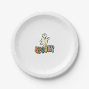 Halloween Nurse Spooky Ghost Retro Funny_1 Paper Plate