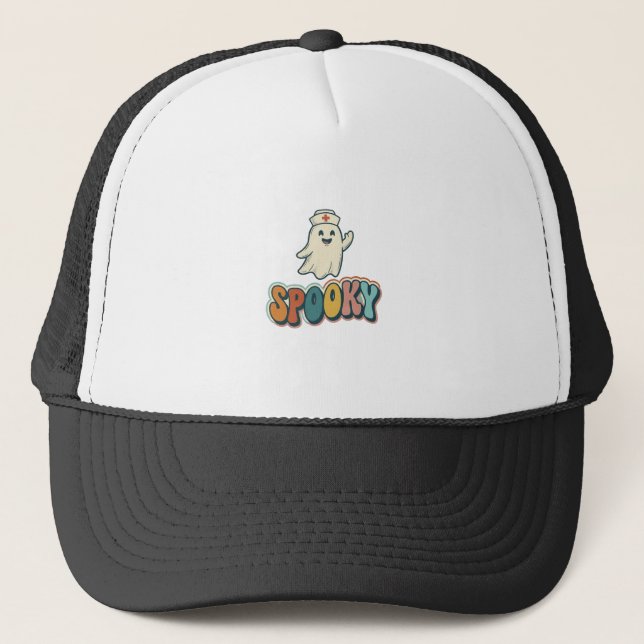 Halloween Nurse Spooky Ghost Retro Funny_1 Trucker Hat (Front)
