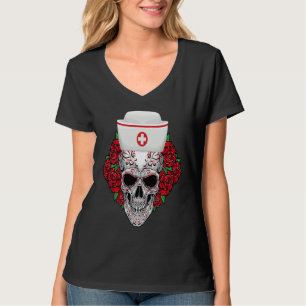 Halloween Nurse Sugar Skull Day of the Dead T-Shirt