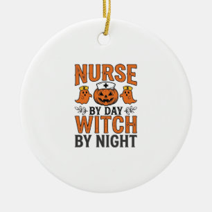 Halloween Nurse Witch By Night Vintage Shirt Desig Ceramic Tree Decoration