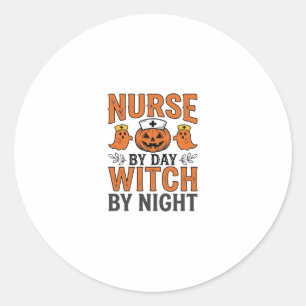Halloween Nurse Witch By Night Vintage Shirt Desig Classic Round Sticker