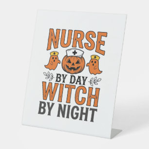 Halloween Nurse Witch By Night Vintage Shirt Desig Pedestal Sign