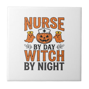 Halloween Nurse Witch By Night Vintage Shirt Desig Tile