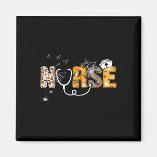 Halloween Nurse With Pumpkin Boo Spider Witch Hat Magnet