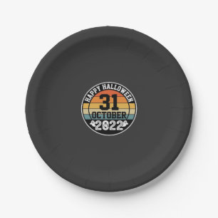 Halloween October 31 2022 Sunset Retro Design_1 Paper Plate