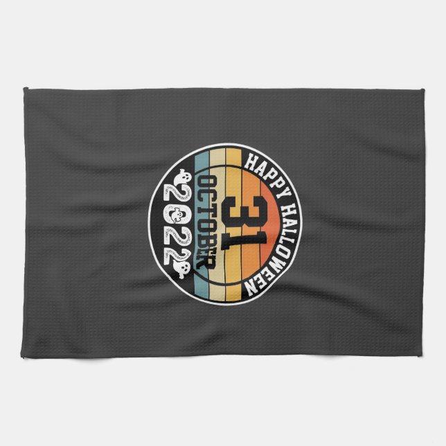 Halloween October 31 2022 Sunset Retro Design_1 Tea Towel (Horizontal)