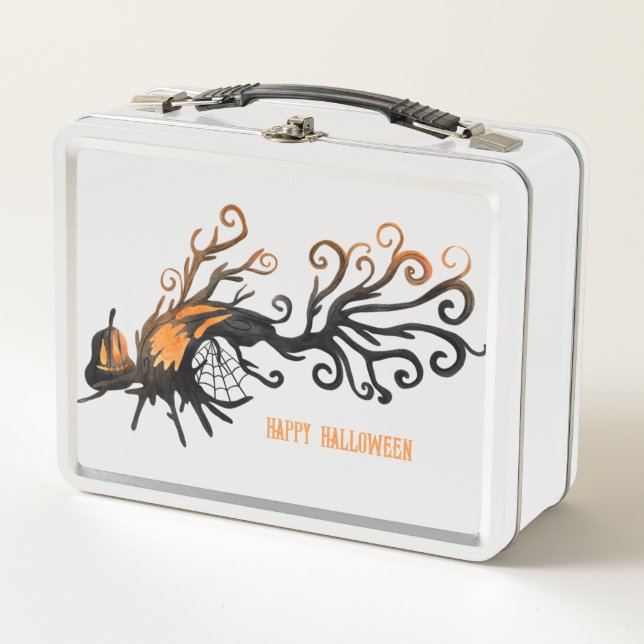 Halloween/October/Fall/pumpkin tree Metal Lunch Box (Front)