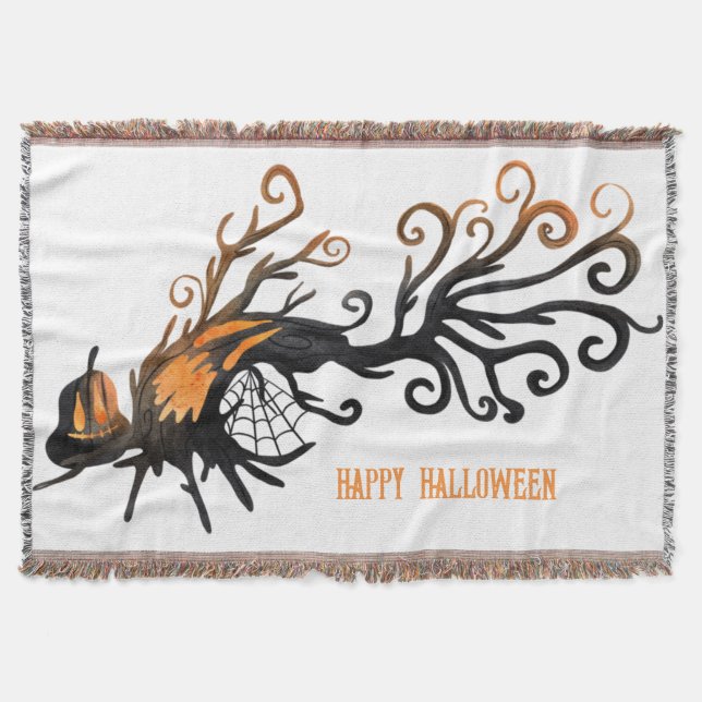 Halloween/October/Fall/pumpkin tree Throw Blanket (Front)