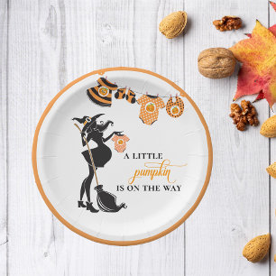 Halloween October Witch Baby Shower Pumpkin Paper Plate