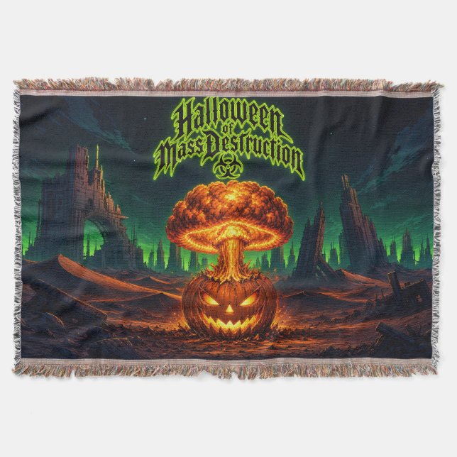 Halloween of Mass Destruction Radioactive Pumpkin  Throw Blanket (Front)
