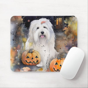 Halloween Old English Sheepdog With Pumpkins Scary Mouse Pad