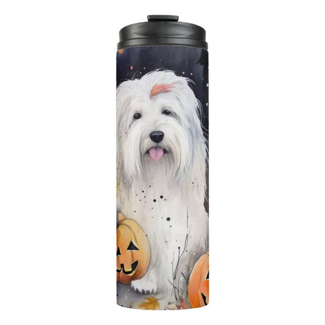 Halloween Old English Sheepdog With Pumpkins Scary Thermal Tumbler (Front)