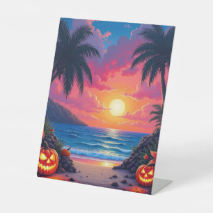 Halloween on a tropical beach pedestal sign