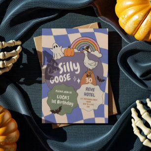 halloween One Silly Goose Retro 1st birthday Invitation