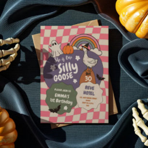 halloween One Silly Goose Retro 1st birthday Invitation