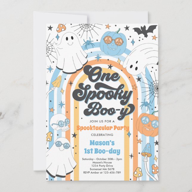 Halloween One Spooky Boo-y Ghost 1st Birthday Invitation (Front)
