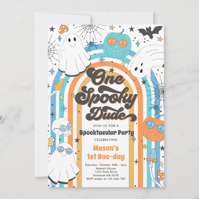 Halloween One Spooky Dude Ghost 1st Birthday Party Invitation (Front)