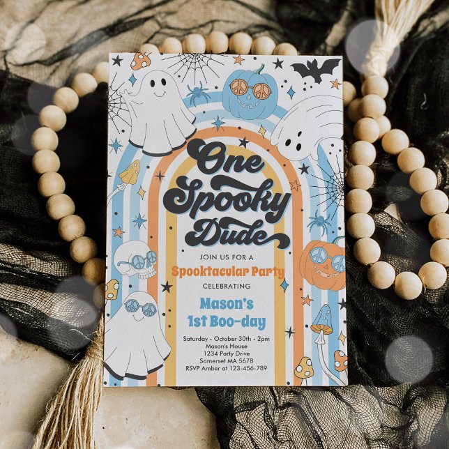 Halloween One Spooky Dude Ghost 1st Birthday Party Invitation (Creator Uploaded)