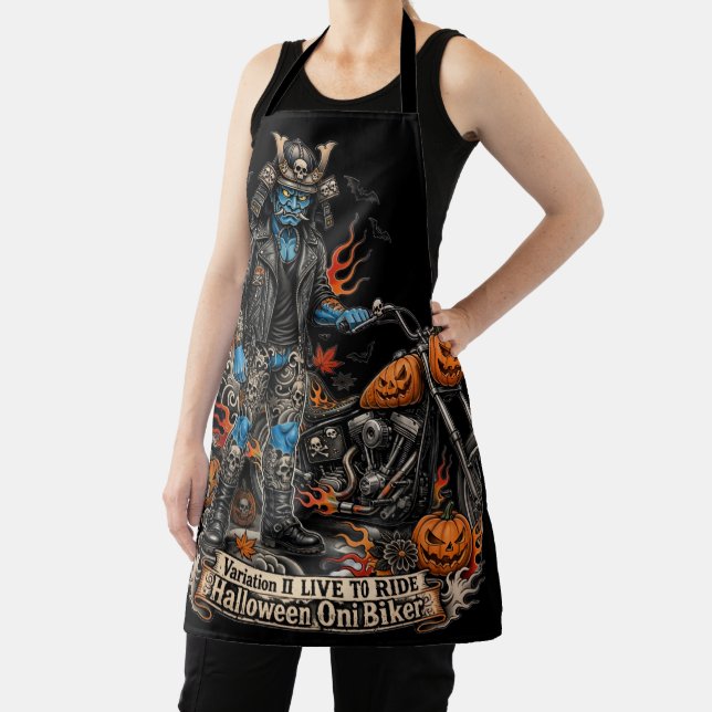 Halloween Oni Biker,Blue Demon Biker Pumpkin Apron (Insitu)