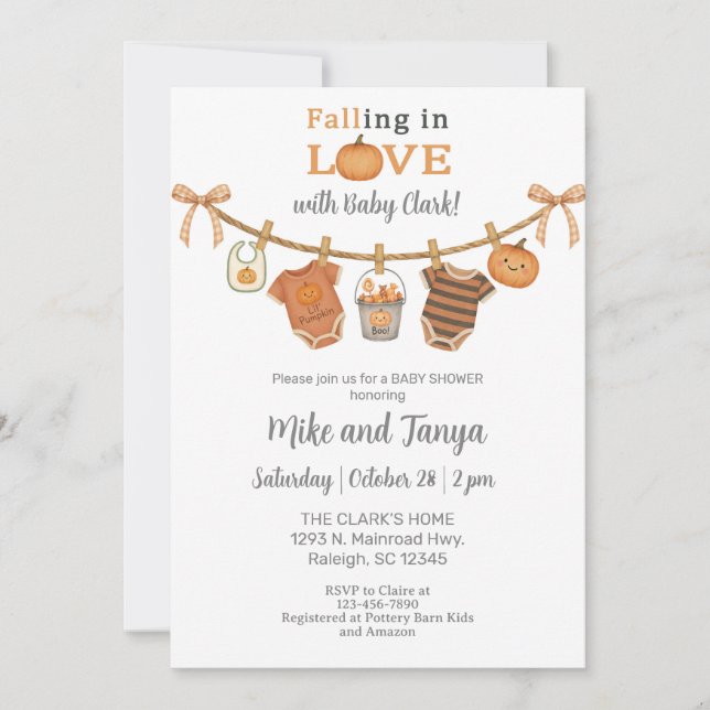 Halloween or Fall baby clothesline Baby Shower. Invitation (Front)