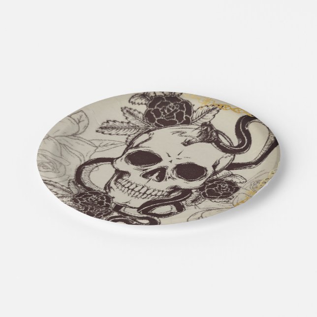 Halloween or wedding place setting skull disposabl paper plate (Angled)