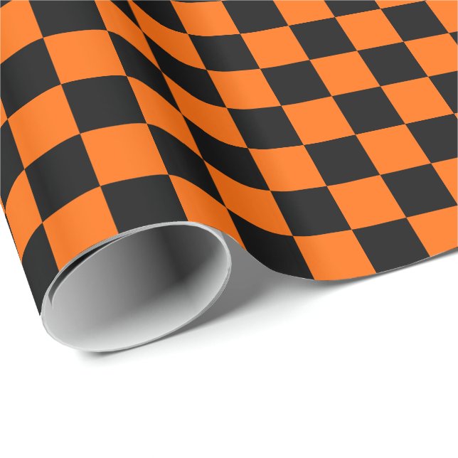 Halloween Orange and Black Chequered Wrapping Paper (Roll Corner)
