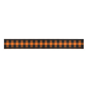 Halloween Orange and Black Plaid Ribbon Grosgrain Ribbon