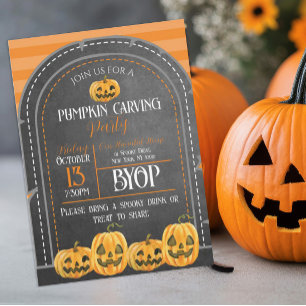 Halloween Orange and Black Pumpkin Carving Invitation