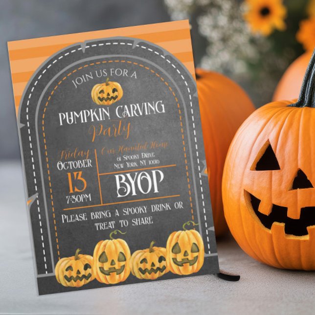 Halloween Orange and Black Pumpkin Carving Invitation (Creator Uploaded)