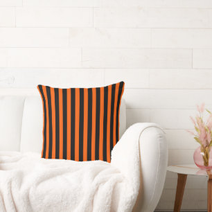 Halloween Orange and Black Stripes Cushion