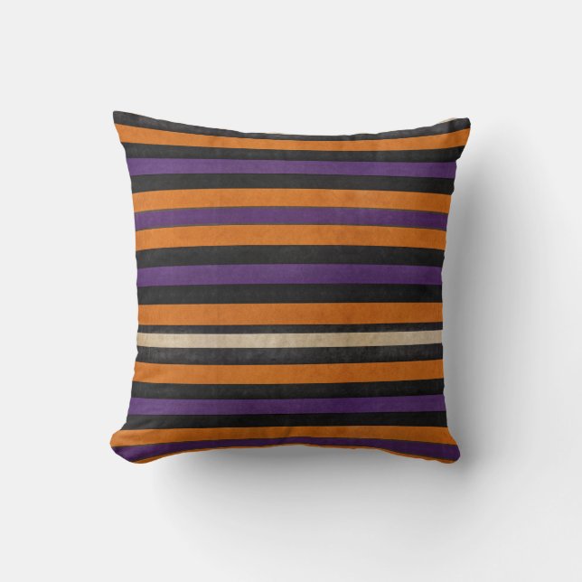 Halloween Orange, Black and Purple Stripe Cushion (Front)
