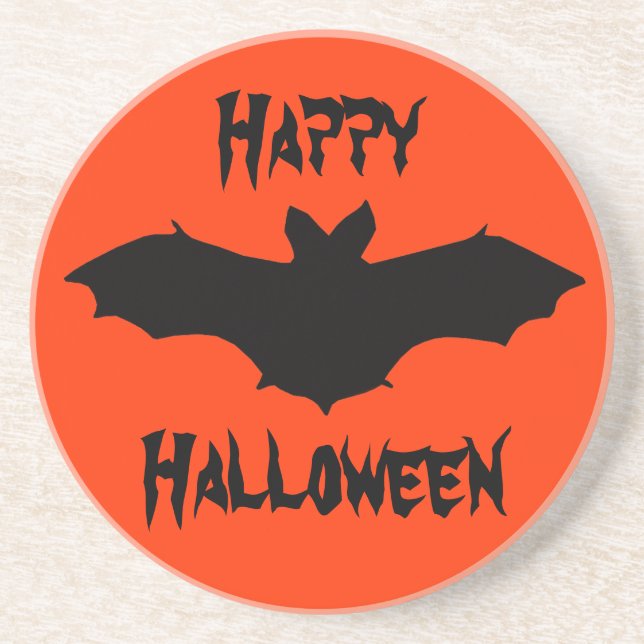 Halloween Orange Black Bat Coaster (Front)