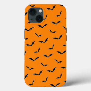 Halloween Orange & Black Bats Flying Pattern iPhone 13 Case