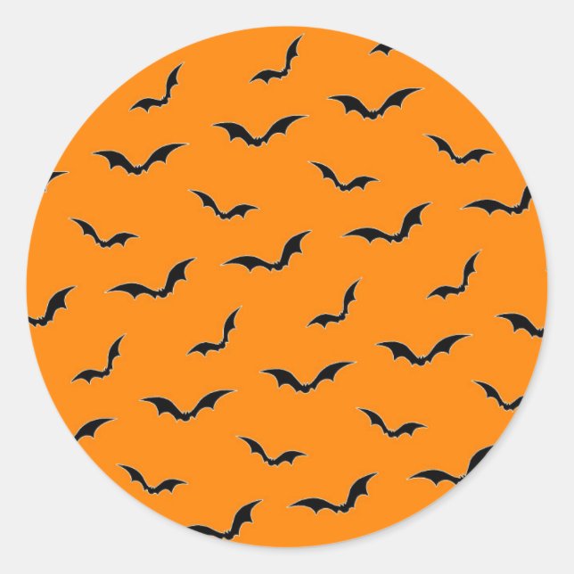 Halloween Orange & Black Bats Flying Pattern Classic Round Sticker (Front)