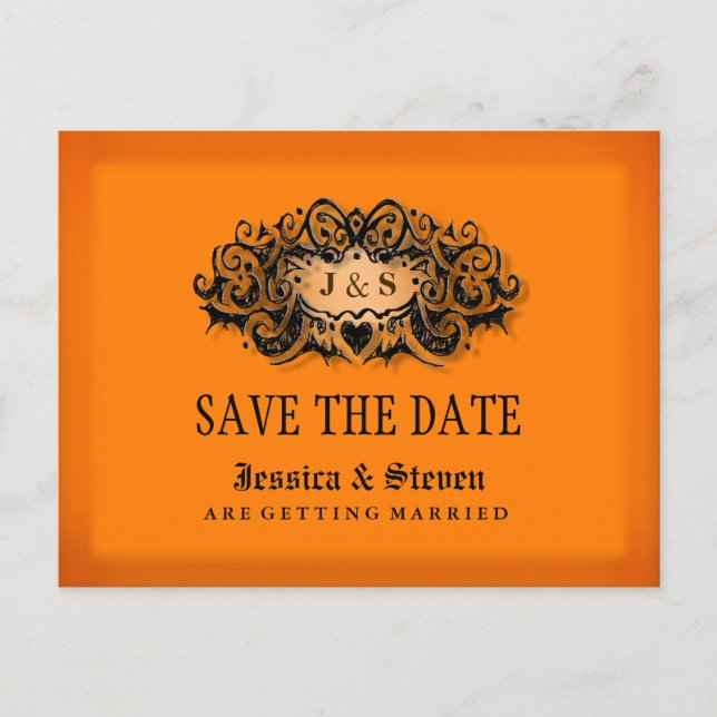 Halloween Orange & Black Bold Save the Date Announcement Postcard (Front)