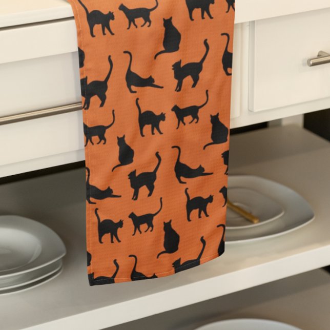 Halloween Orange Black Cat  Tea Towel (So cute for Halloween!)