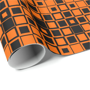 Halloween Orange Black Inside Squares Wrapping Paper