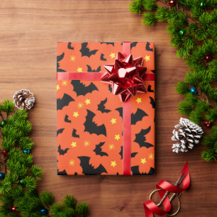 Halloween Orange Black Minimal Pattern Wrapping Paper