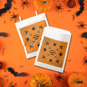 Halloween Orange & Black Personalised Favour Bags