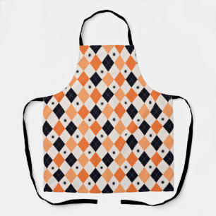 Halloween Orange & Black Spider Argyle Pattern Apron
