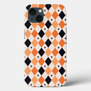 Halloween Orange & Black Spider Argyle Pattern iPhone 13 Case