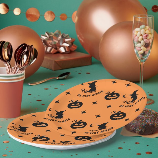Halloween Orange Black Spooky Pumpkin Witch Paper Plate (Multi)